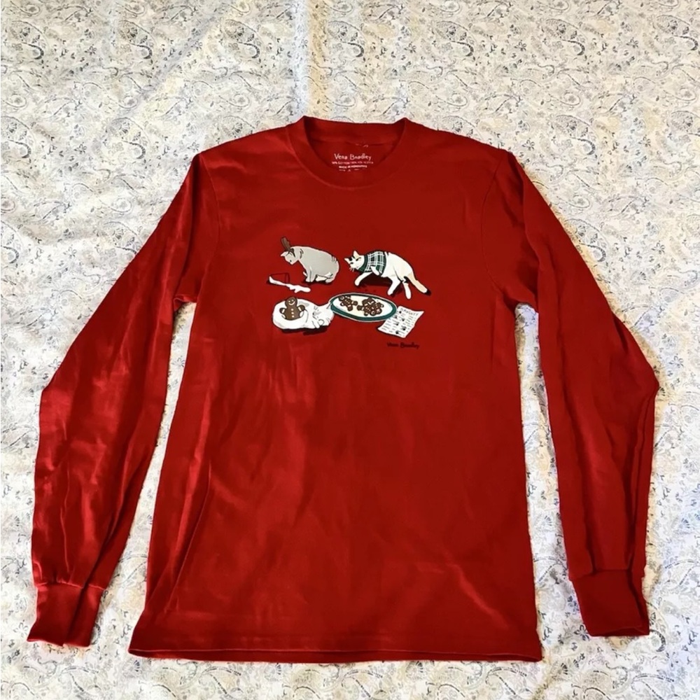 Vera Bradley Christmas funny cats red long sleeve small shirt